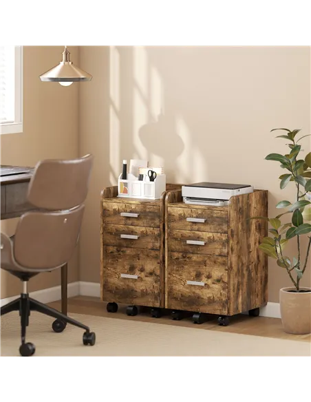 HOMCOM 3 Drawer Filing Cabinet, Rolling File Cabinet with Edged Top for Letter, A4 Size, Hanging File Folders, Rustic Brown