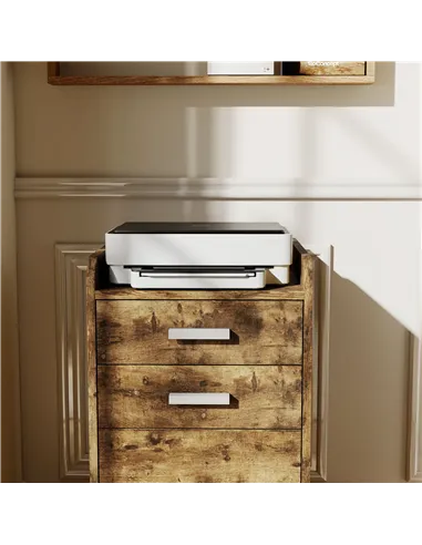 HOMCOM 3 Drawer Filing Cabinet, Rolling File Cabinet with Edged Top for Letter, A4 Size, Hanging File Folders, Rustic Brown