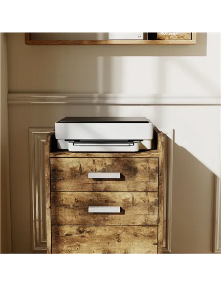 HOMCOM 3 Drawer Filing Cabinet, Rolling File Cabinet with Edged Top for Letter, A4 Size, Hanging File Folders, Rustic Brown