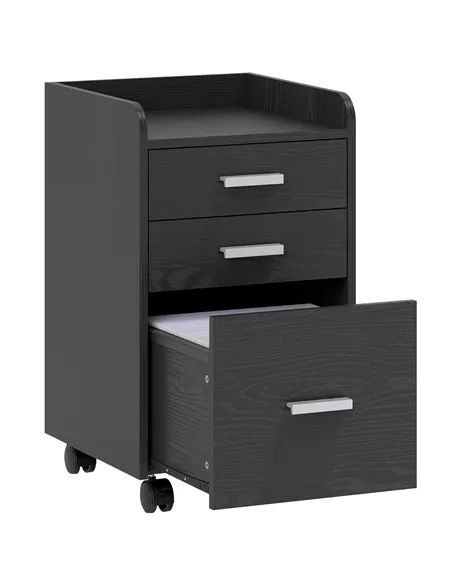 HOMCOM 3 Drawer Filing Cabinet, Rolling File Cabinet with Edged Top for Letter, A4 Size, Hanging File Folders, Black