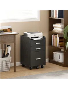 HOMCOM 3 Drawer Filing Cabinet, Rolling File Cabinet with Edged Top for Letter, A4 Size, Hanging File Folders, Black 2