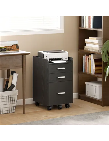 HOMCOM 3 Drawer Filing Cabinet, Rolling File Cabinet with Edged Top for Letter, A4 Size, Hanging File Folders, Black
