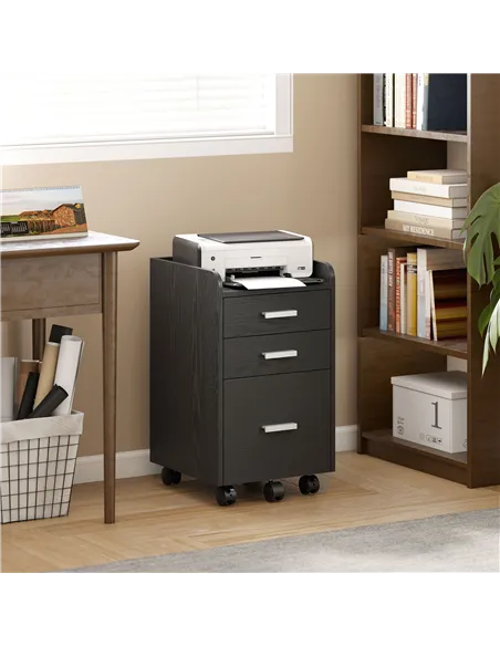 HOMCOM 3 Drawer Filing Cabinet, Rolling File Cabinet with Edged Top for Letter, A4 Size, Hanging File Folders, Black