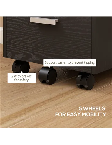 HOMCOM 3 Drawer Filing Cabinet, Rolling File Cabinet with Edged Top for Letter, A4 Size, Hanging File Folders, Black