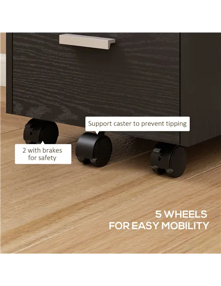 HOMCOM 3 Drawer Filing Cabinet, Rolling File Cabinet with Edged Top for Letter, A4 Size, Hanging File Folders, Black