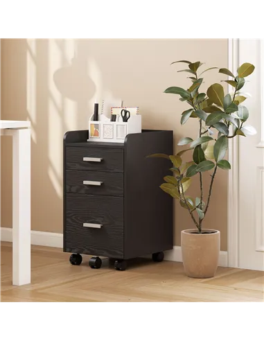 HOMCOM 3 Drawer Filing Cabinet, Rolling File Cabinet with Edged Top for Letter, A4 Size, Hanging File Folders, Black