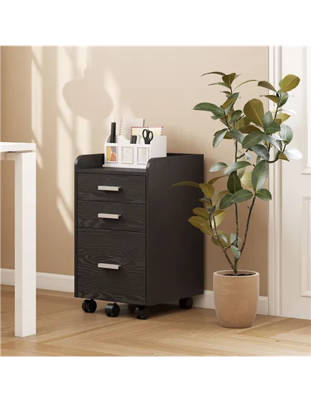 HOMCOM 3 Drawer Filing Cabinet, Rolling File Cabinet with Edged Top for Letter, A4 Size, Hanging File Folders, Black