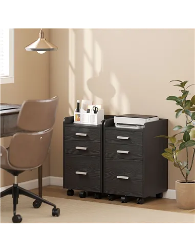 HOMCOM 3 Drawer Filing Cabinet, Rolling File Cabinet with Edged Top for Letter, A4 Size, Hanging File Folders, Black