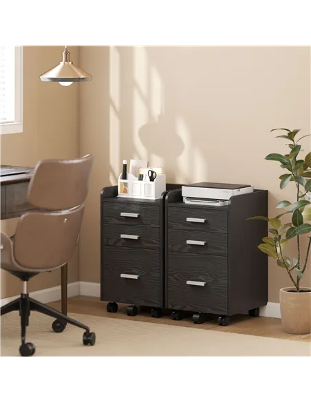 HOMCOM 3 Drawer Filing Cabinet, Rolling File Cabinet with Edged Top for Letter, A4 Size, Hanging File Folders, Black