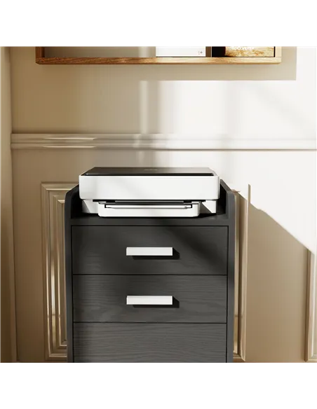 HOMCOM 3 Drawer Filing Cabinet, Rolling File Cabinet with Edged Top for Letter, A4 Size, Hanging File Folders, Black