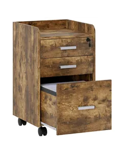 HOMCOM 3 Drawer Filing Cabinet with Lock, Rolling File Cabinet with Edged Top for Letter, A4 Size, Hanging File Folders