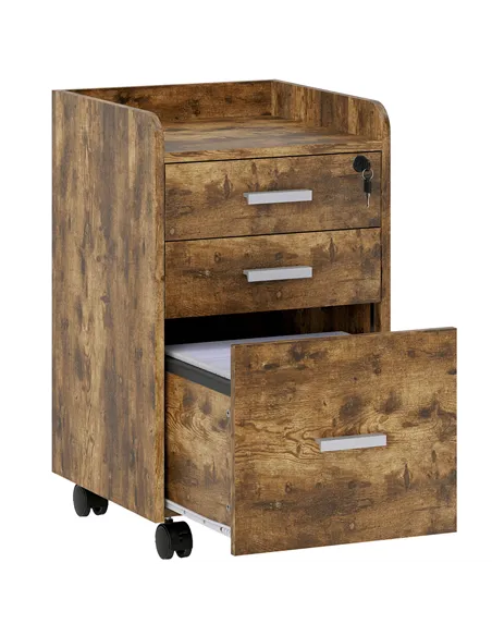 HOMCOM 3 Drawer Filing Cabinet with Lock, Rolling File Cabinet with Edged Top for Letter, A4 Size, Hanging File Folders