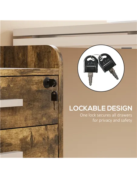 HOMCOM 3 Drawer Filing Cabinet with Lock, Rolling File Cabinet with Edged Top for Letter, A4 Size, Hanging File Folders