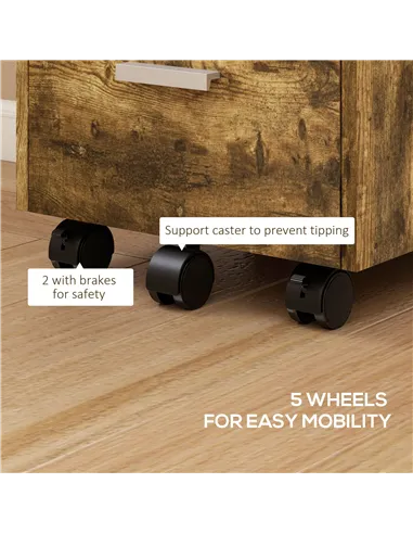 HOMCOM 3 Drawer Filing Cabinet with Lock, Rolling File Cabinet with Edged Top for Letter, A4 Size, Hanging File Folders