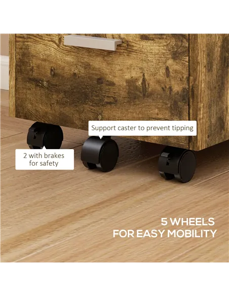 HOMCOM 3 Drawer Filing Cabinet with Lock, Rolling File Cabinet with Edged Top for Letter, A4 Size, Hanging File Folders