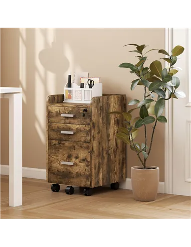 HOMCOM 3 Drawer Filing Cabinet with Lock, Rolling File Cabinet with Edged Top for Letter, A4 Size, Hanging File Folders