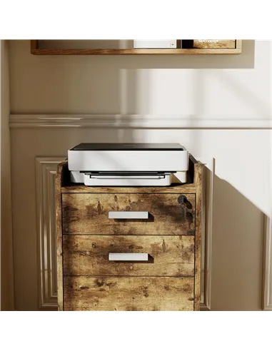 HOMCOM 3 Drawer Filing Cabinet with Lock, Rolling File Cabinet with Edged Top for Letter, A4 Size, Hanging File Folders