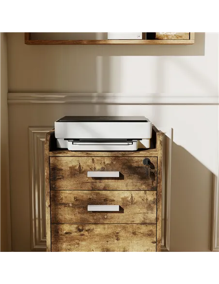 HOMCOM 3 Drawer Filing Cabinet with Lock, Rolling File Cabinet with Edged Top for Letter, A4 Size, Hanging File Folders