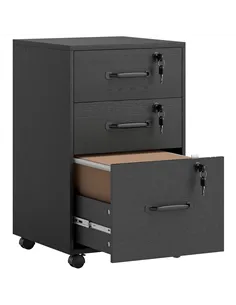 HOMCOM Three Drawer Wood-Effect Filing Cabinet - Black