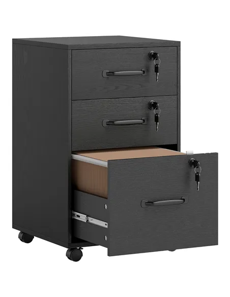 HOMCOM Three Drawer Wood-Effect Filing Cabinet - Black