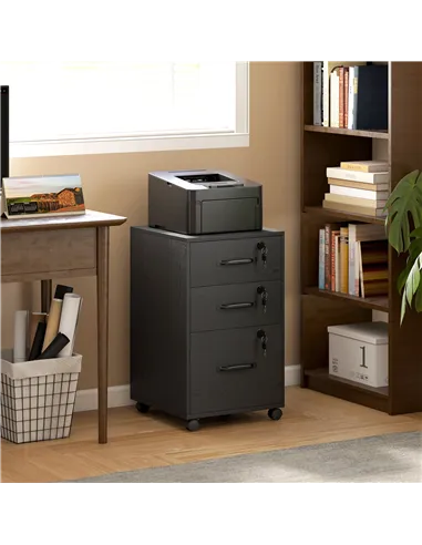 HOMCOM Three Drawer Wood-Effect Filing Cabinet - Black
