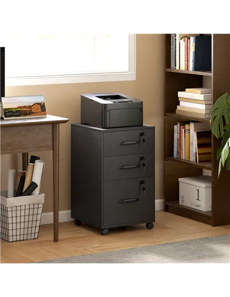HOMCOM Three Drawer Wood-Effect Filing Cabinet - Black