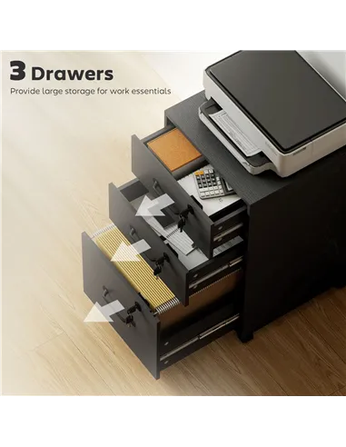 HOMCOM Three Drawer Wood-Effect Filing Cabinet - Black