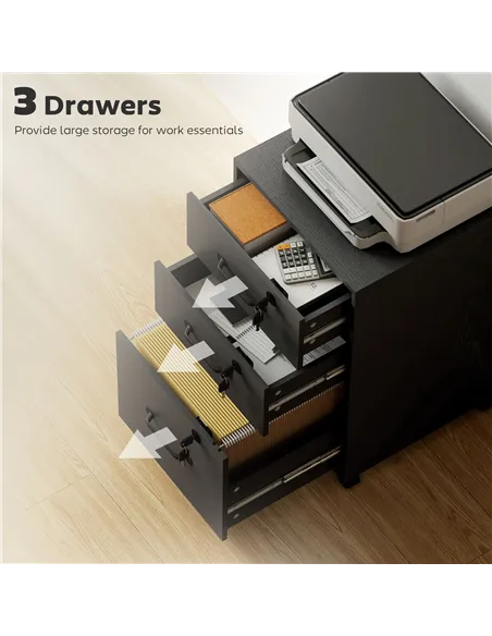 HOMCOM Three Drawer Wood-Effect Filing Cabinet - Black