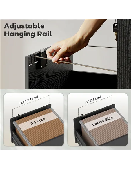 HOMCOM Three Drawer Wood-Effect Filing Cabinet - Black