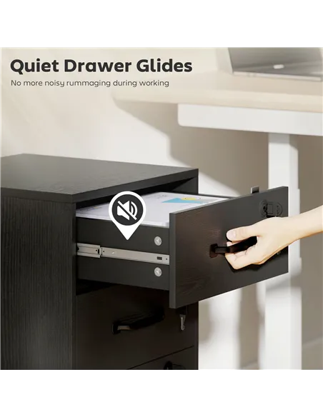 HOMCOM Three Drawer Wood-Effect Filing Cabinet - Black