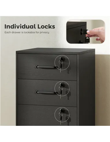 HOMCOM Three Drawer Wood-Effect Filing Cabinet - Black