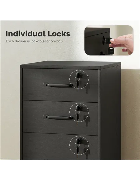 HOMCOM Three Drawer Wood-Effect Filing Cabinet - Black