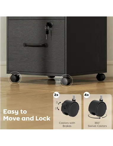 HOMCOM Three Drawer Wood-Effect Filing Cabinet - Black