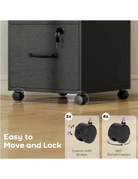 HOMCOM Three Drawer Wood-Effect Filing Cabinet - Black