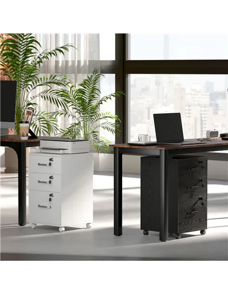 HOMCOM Three Drawer Wood-Effect Filing Cabinet - Black