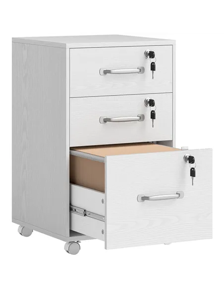 HOMCOM Three Drawer Wood-Effect Filing Cabinet - White