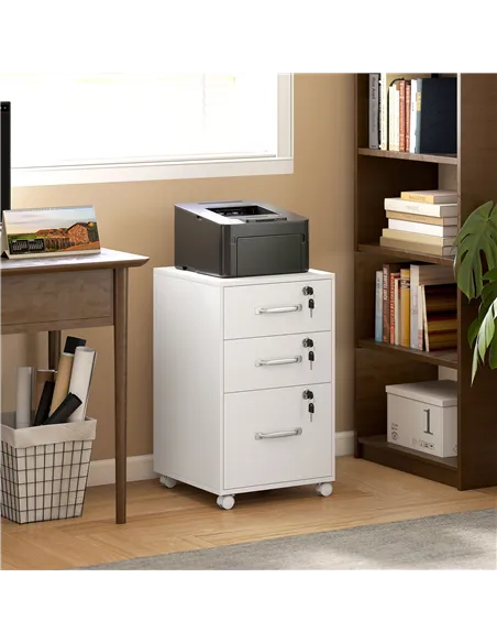 HOMCOM Three Drawer Wood-Effect Filing Cabinet - White
