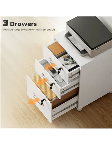 HOMCOM Three Drawer Wood-Effect Filing Cabinet - White