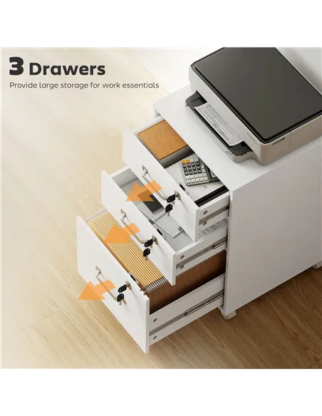 HOMCOM Three Drawer Wood-Effect Filing Cabinet - White