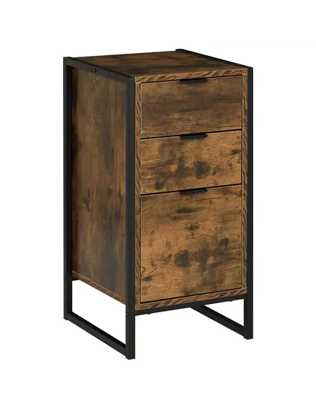 HOMCOM Bedroom Chest of Drawers, Industrial 3-Drawer Dresser, Storage Drawers Unit with Metal Frame for Living Room, Rustic Brow