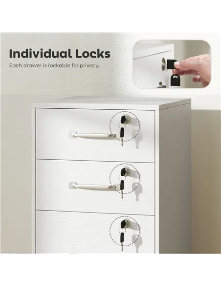 HOMCOM Three Drawer Wood-Effect Filing Cabinet - White