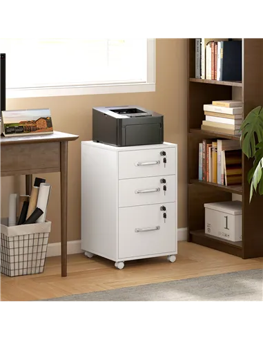 HOMCOM Three Drawer Wood-Effect Filing Cabinet - White