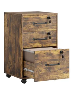 HOMCOM Three Drawer Wood-Effect Filing Cabinet - Rustic Brown