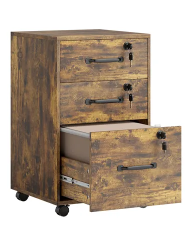 HOMCOM Three Drawer Wood-Effect Filing Cabinet - Rustic Brown