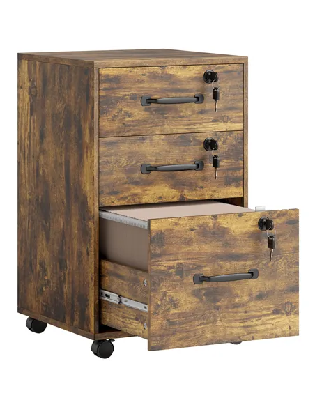 HOMCOM Three Drawer Wood-Effect Filing Cabinet - Rustic Brown