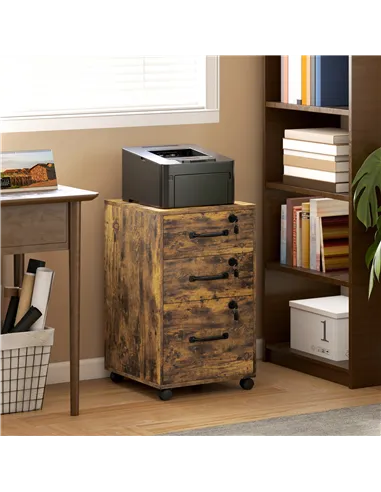 HOMCOM Three Drawer Wood-Effect Filing Cabinet - Rustic Brown