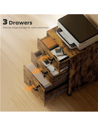 HOMCOM Three Drawer Wood-Effect Filing Cabinet - Rustic Brown