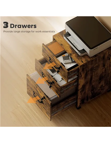 HOMCOM Three Drawer Wood-Effect Filing Cabinet - Rustic Brown