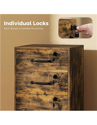 HOMCOM Three Drawer Wood-Effect Filing Cabinet - Rustic Brown