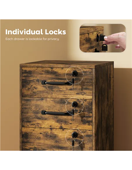 HOMCOM Three Drawer Wood-Effect Filing Cabinet - Rustic Brown